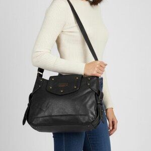 Matt & Nat Women's Black Vegan Leather Shoulder Bag Hobo Bag Satchel Medium